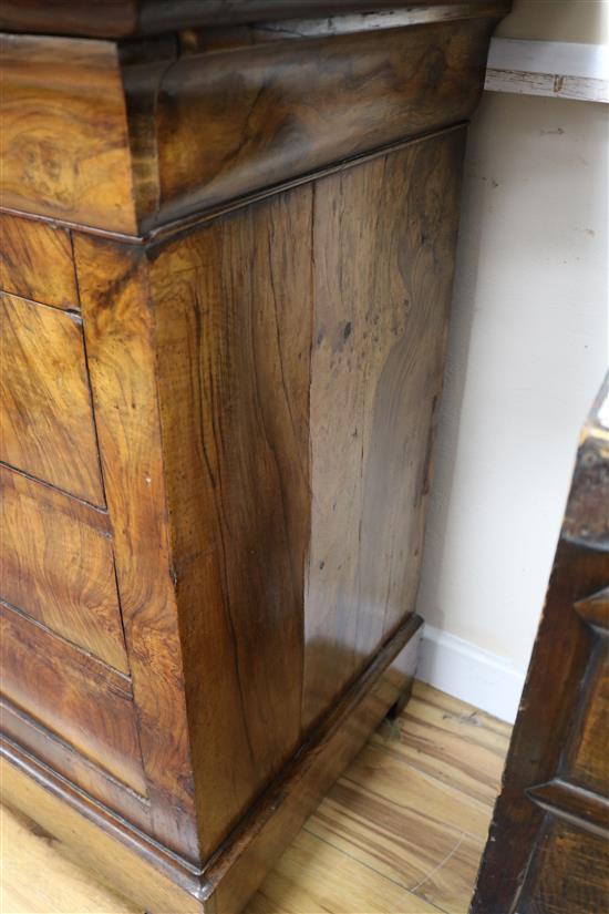 A mid 19th century French walnut marble topped commode W.130cm